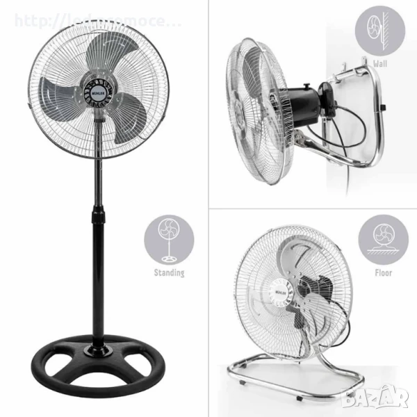 Вентилатор на стойка 16''Muhler 3в1 FM-6138D, 50W, индустриален, снимка 1