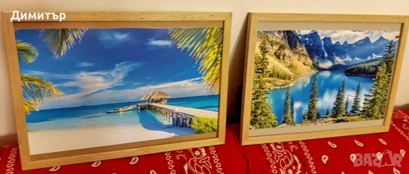 Картини, 2 броя пейзажи с дървена рамка, снимка 1