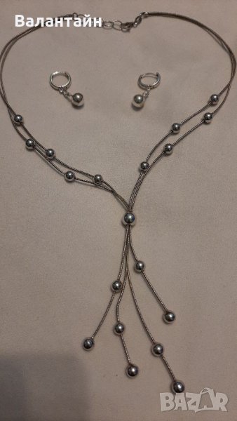 Сребърно колие и обеци топчета , снимка 1