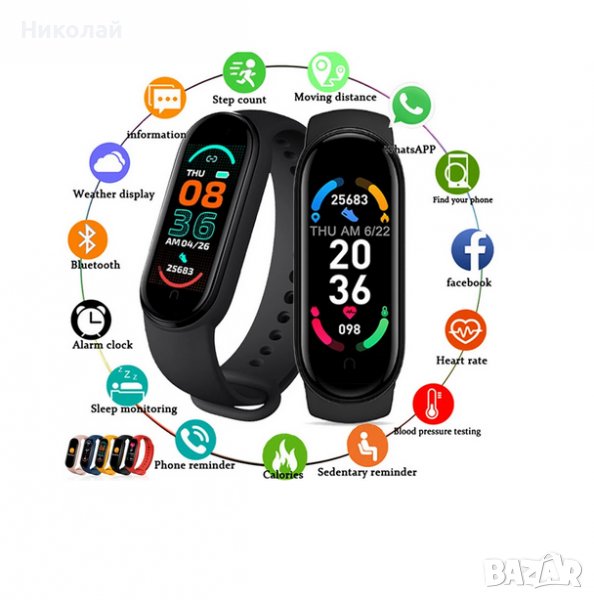 Смарт водоустойчива блутут гривна М6 измерва калории , крачки , пулс , снимка 1