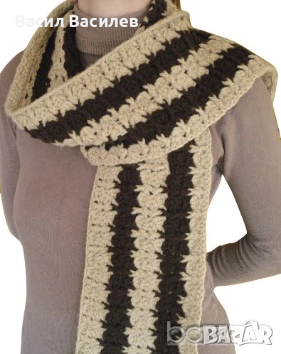 Ръчно плетен дамски шал кафяво и бяло, снимка 1