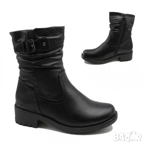 ДАМСКИ БОТИ НА НИСЪК ТОК В ЧЕРНО N4, снимка 1