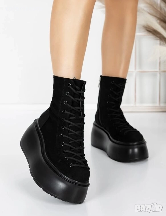 Боти на платформа - черен велур - 56WL11

, снимка 1