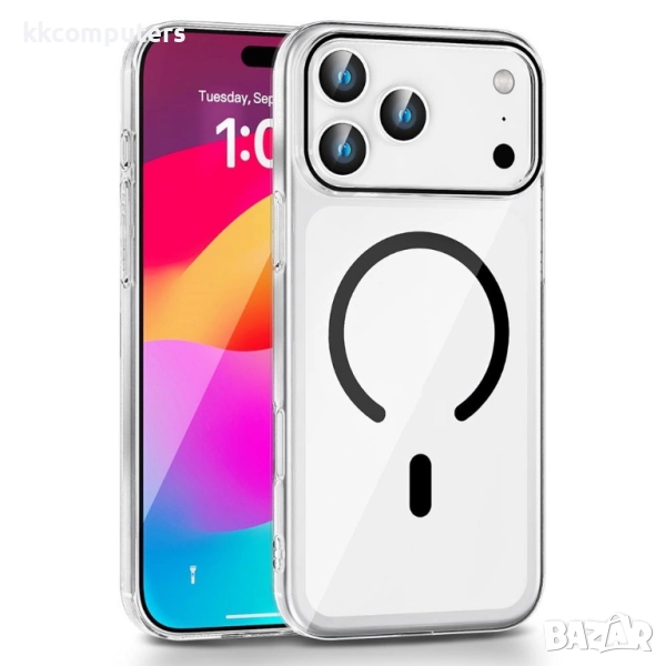 Силиконов кейс bSmart Clear Thin Magsafe и Протектор За iPhone 17 Pro Max (6.9), Черен, снимка 1