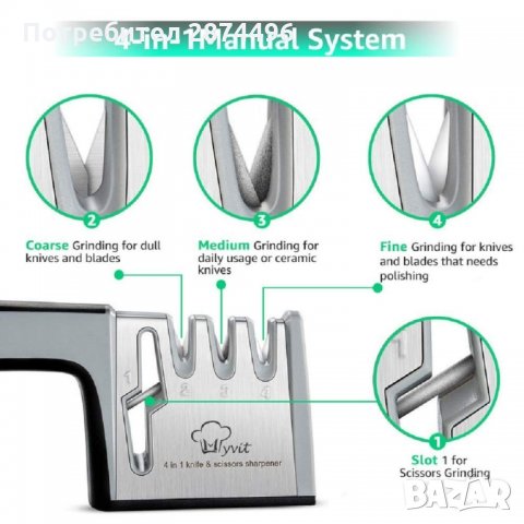 4-в-1 Уред за идеално наточване на ножове и ножици, снимка 6 - Други стоки за дома - 35159078