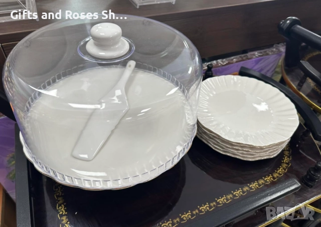 Порцеланов комплект за торта в бяло, снимка 1