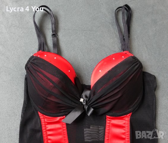 70/75В Mister-Lady дамски корсет от червен сатен и черен тюл, снимка 2 - Корсети, бюстиета, топове - 43173315