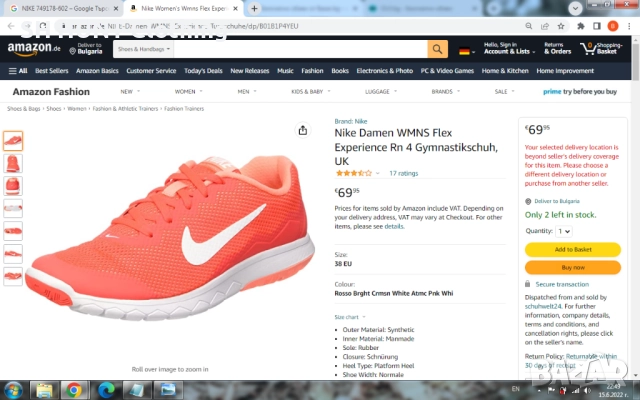 NIKE FLEX Experience RN 4 Размер EUR 39 / UK 5,5 дамски детски маратонки 96-12-S, снимка 2 - Маратонки - 52640078