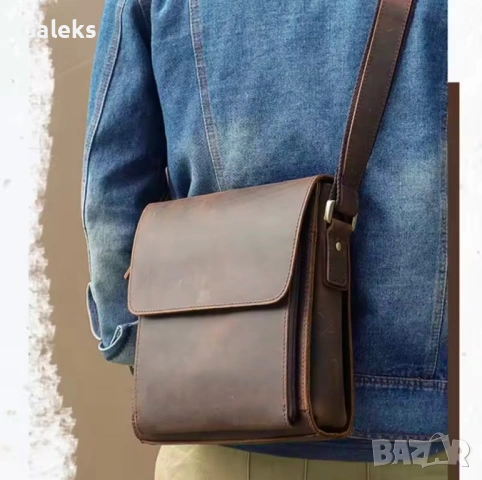 Мъжка луксозна кожена, винтидж чанта /Кафява Crazy Horse* естествена кожа!, снимка 5 - Чанти - 53102550