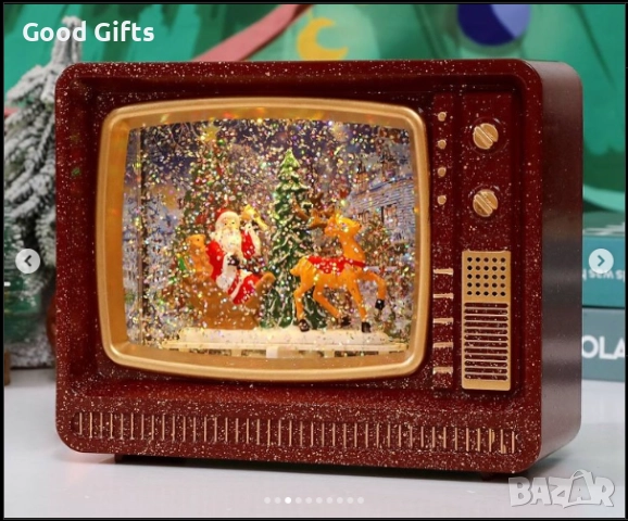 Коледен ретро телевизор с LED светлини и движещ се сняг – декоративна лампа с Дядо Коледа и снежни с, снимка 3 - Декорация за дома - 52235238