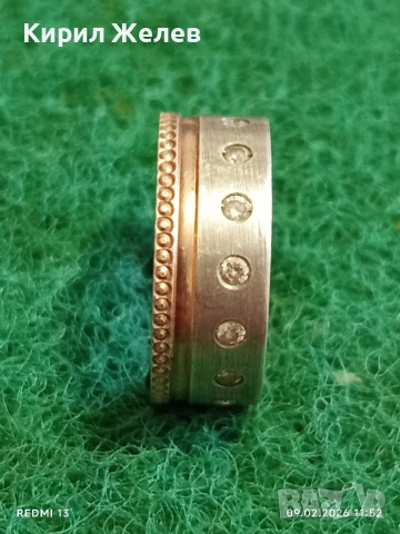 Авторски сребърен пръстен с вградени диаманти уникално красив 25180