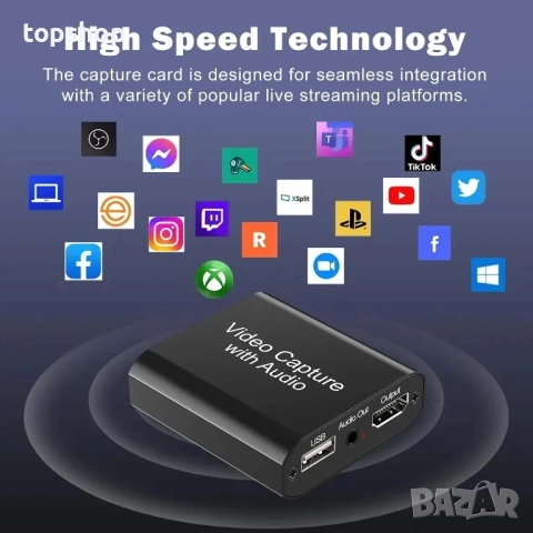 НОВА аудио видео карта за заснемане с микрофон и HDMI изход, 1080p 60fps 4K HDMI, за игри, стрийминг, снимка 2 - Кабели и адаптери - 51572601