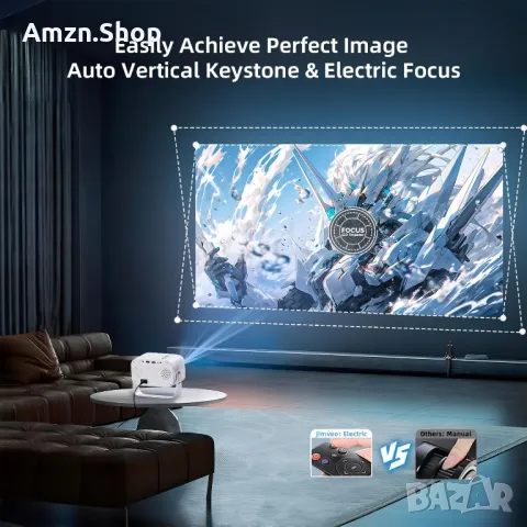 Висококачествен Проектор Jimveo 1080p Full HD  WiFi 6 и Bluetooth 5.2 Преносим проектор, снимка 4 - Плейъри, домашно кино, прожектори - 48419866