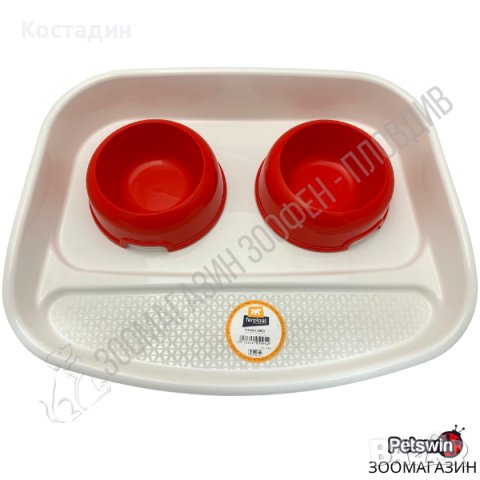 Комплект Купи за Хранене - с Поставка - за Куче/Коте - 2x300ML - Бяло-Червена разцветка - Ferplast