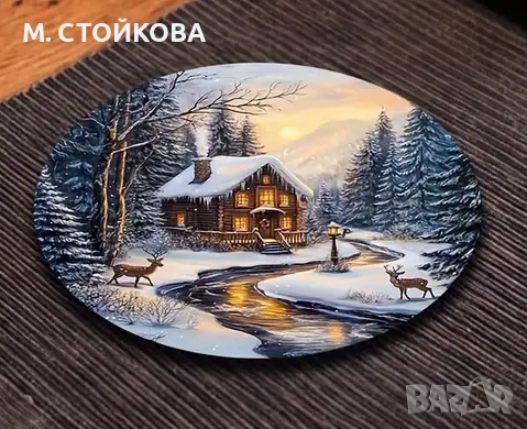 Големи дървени магнитчета за Коледа - къща в гората, снимка 5 - Декорация за дома - 51622439