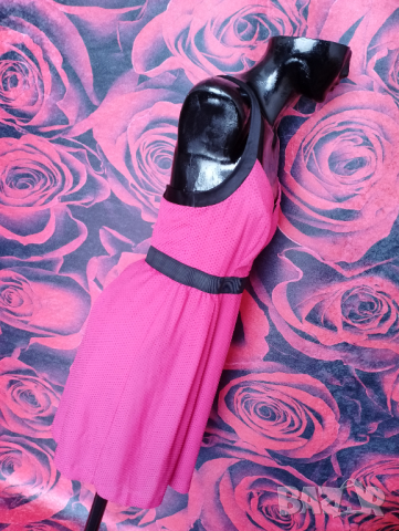 Цикламено розова лятна рокля до коляното с гол преплетен гръб Л, снимка 2 - Рокли - 36558586