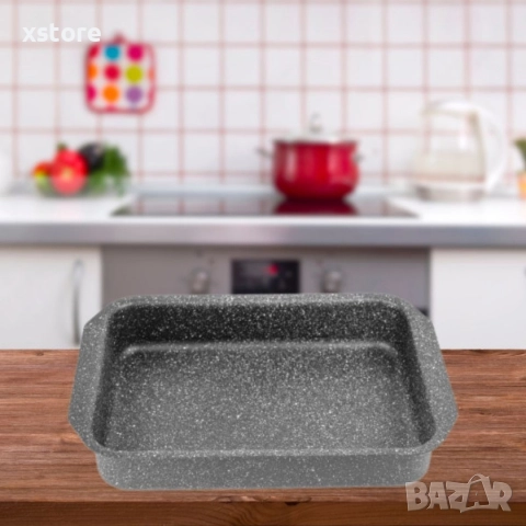 Тава за печене с мраморно незалепващо покритив, 35x24,5x5,5 см, снимка 3 - Съдове за готвене - 52794166