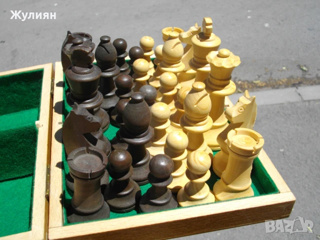СТАРИ ДЪРВЕНИ ФИГУРИ ЗА ШАХ С КУТИЯ ELITE , снимка 4 - Антикварни и старинни предмети - 50976206