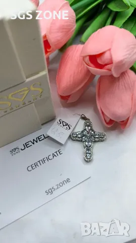 Сребърен Кръст с Естествени Топази Light Blue 🩵, снимка 3 - Колиета, медальони, синджири - 49891773