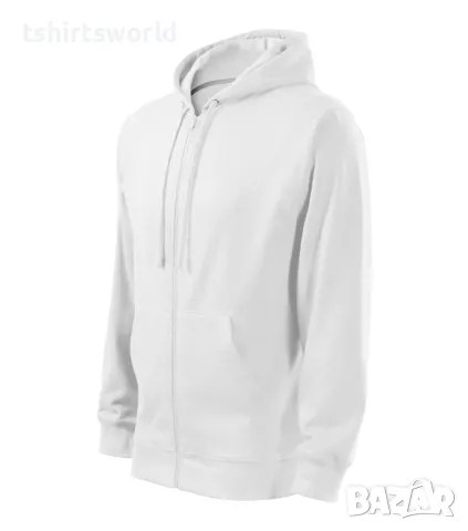 Нов мъжки суичър с ЦИП и качулка в бял цвят, снимка 2 - Суичъри - 47967577