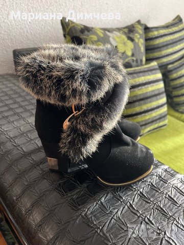 НОВИ!Елегантни дамски боти от естествен велур и естествен пух