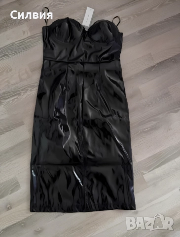 Нова черна лачена латексова дълга рокля "Shein" "Шейн" от лак размер M