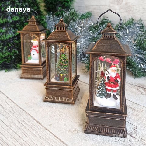3187 Светещ коледен фенер с фигури Дядо Коледа Елха Снежко, снимка 3 - Декорация за дома - 38599955