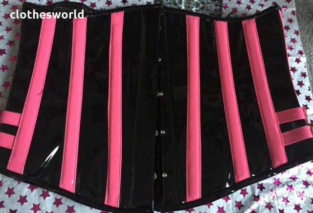 Лачен корсет под бюста в черно и розово Busk с метални банели, снимка 1 - Корсети, бюстиета, топове - 35025250