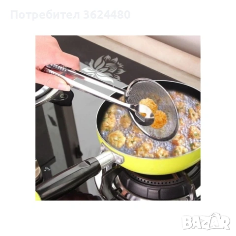 Метална Щипка с цедка за пържене и отцеждане 2в1 1811, снимка 2 - Прибори за хранене, готвене и сервиране - 53537475