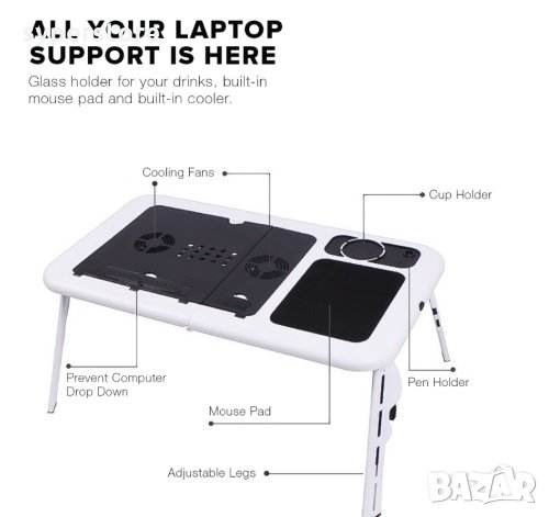 Масичка за лаптоп Поставка за лаптоп Digital One SP00303 LD09 С 2 вентилатора, подложка за мишка и ч, снимка 10 - Лаптоп аксесоари - 35329634