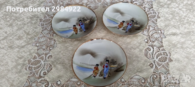 Ръчно рисувана японска винтидж чаша за чай и чинийка, стил Nippon.