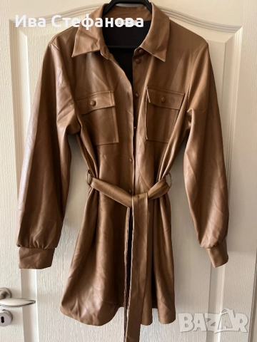 Ново кафяво елегантно кожено сако тип риза , снимка 2 - Сака - 52310500