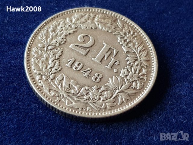2 франка 1948 Швейцария СРЕБЪРНИ сребърна монета сребро, снимка 3 - Нумизматика и бонистика - 39975306