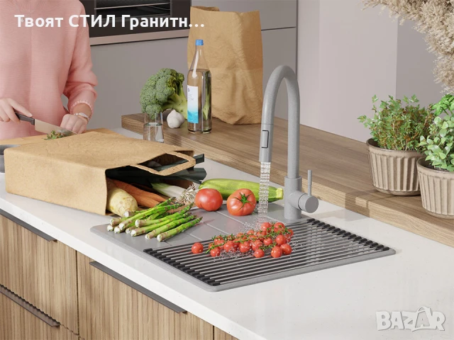 Сива кухненска гранитна мивка Копенхаген 40 Top 550 x 500 мм