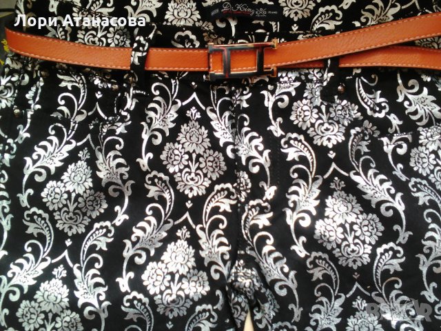 За модерен външен вид-панталон в черно и сребристо сиво с коланче ,внос от Италия, снимка 1 - Панталони - 28533350