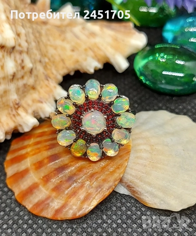 Сребърен пръстен 925 с натурални Огнени Опали, снимка 6 - Пръстени - 52661192