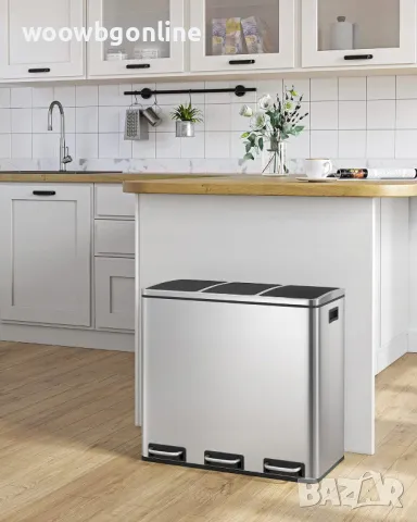 Троен кош за отпадъци - хром 3 x 18L = 54L, снимка 2 - Аксесоари за кухня - 49617948