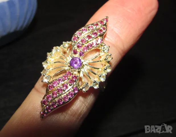 925 сребърен пръстен с аметист 3x3мм, общо тегло 6.1гр., снимка 4 - Пръстени - 47751431