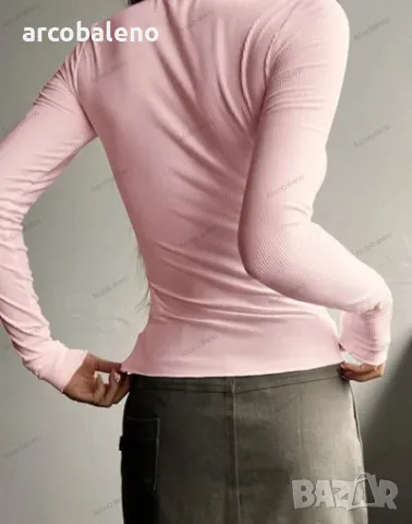 Женствена дамска тениска с U-образно деколте и дълги ръкави, 5цвята , снимка 4 - Тениски - 48588153