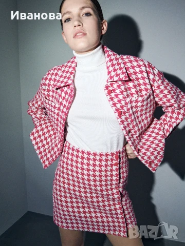 Розово-бяло каре пола. Поличка Rezerved. Фуксия, синьо, снимка 5 - Поли - 50594053