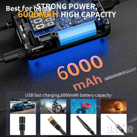 Преносима електронна въздушна помпа 6000 mAh, електрическа велосипедна помпа 150 PSI, батерия, снимка 4 - Други инструменти - 53382735