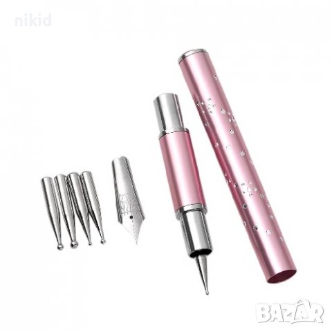 Писалка писец за гел акрил лак тип четка 5 приставки накрайник точкатори комплект рисуване маникюр , снимка 3 - Продукти за маникюр - 16866251