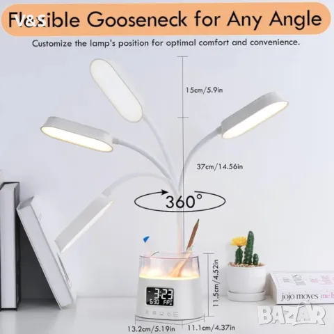  настолна лампа led, USB, бяла, снимка 7 - Настолни лампи - 48604641