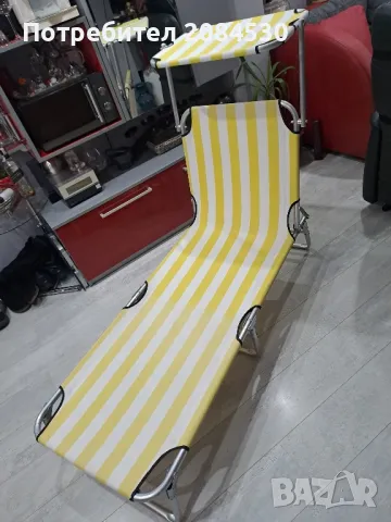 Алуминиев сгъваем шезлонг със сенник 187/62см, снимка 6 - Градински мебели, декорация  - 49705805