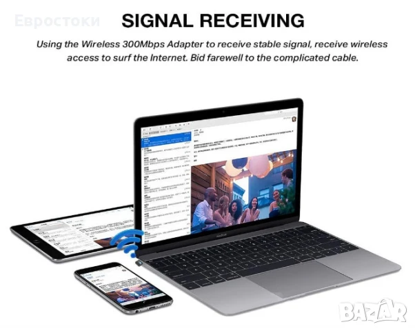 Мини WiFi адаптер 300Mbps 2.4 GHz 802.11 a/b/g/n, мини интернет адаптер за лаптоп, компютър, снимка 7 - Кабели и адаптери - 50716128