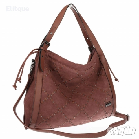 Велурена дамска чанта с декоративни ленти и метални капси – елегантен бохо дизайн, снимка 10 - Чанти - 52455615