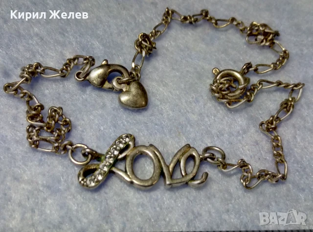 LOVE Стара РОМАНТИЧНА ПОСРЕБРЕНА ГРИВНА За ГЛЕЗЕН КАРТИЕ ПЛЕТКА от БЛАГОРОДНА СТОМАНА сЦИРКОНИ 26910
