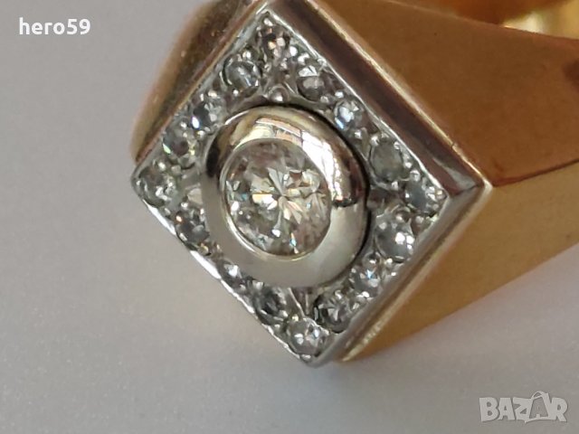 Мъжки златен пръстен 585 проба и брилянт 0.6 катата+16 диаманти           малки брилянта, снимка 7 - Пръстени - 35474808