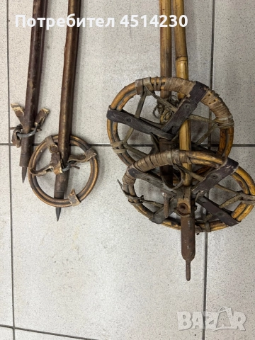 Старинни дървени щеки за ски с кожени каишки – комплект, снимка 9 - Зимни спортове - 52879578