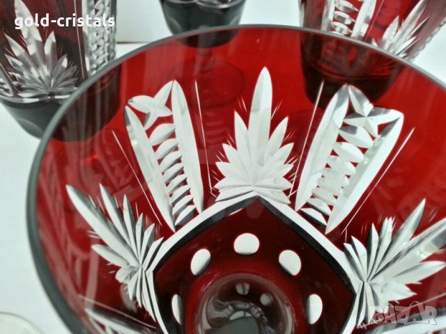 кристални чаши цветен червен кристал, снимка 6 - Антикварни и старинни предмети - 26953758